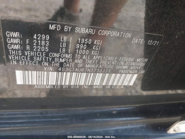 Photo 8 VIN: 4S3GTAU67N3713333 - SUBARU IMPREZA 