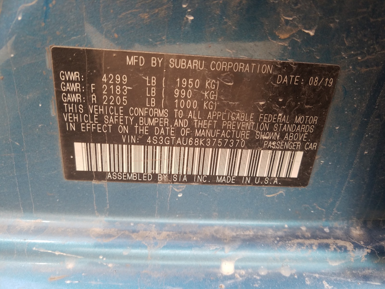 Photo 9 VIN: 4S3GTAU68K3757370 - SUBARU IMPREZA LI 