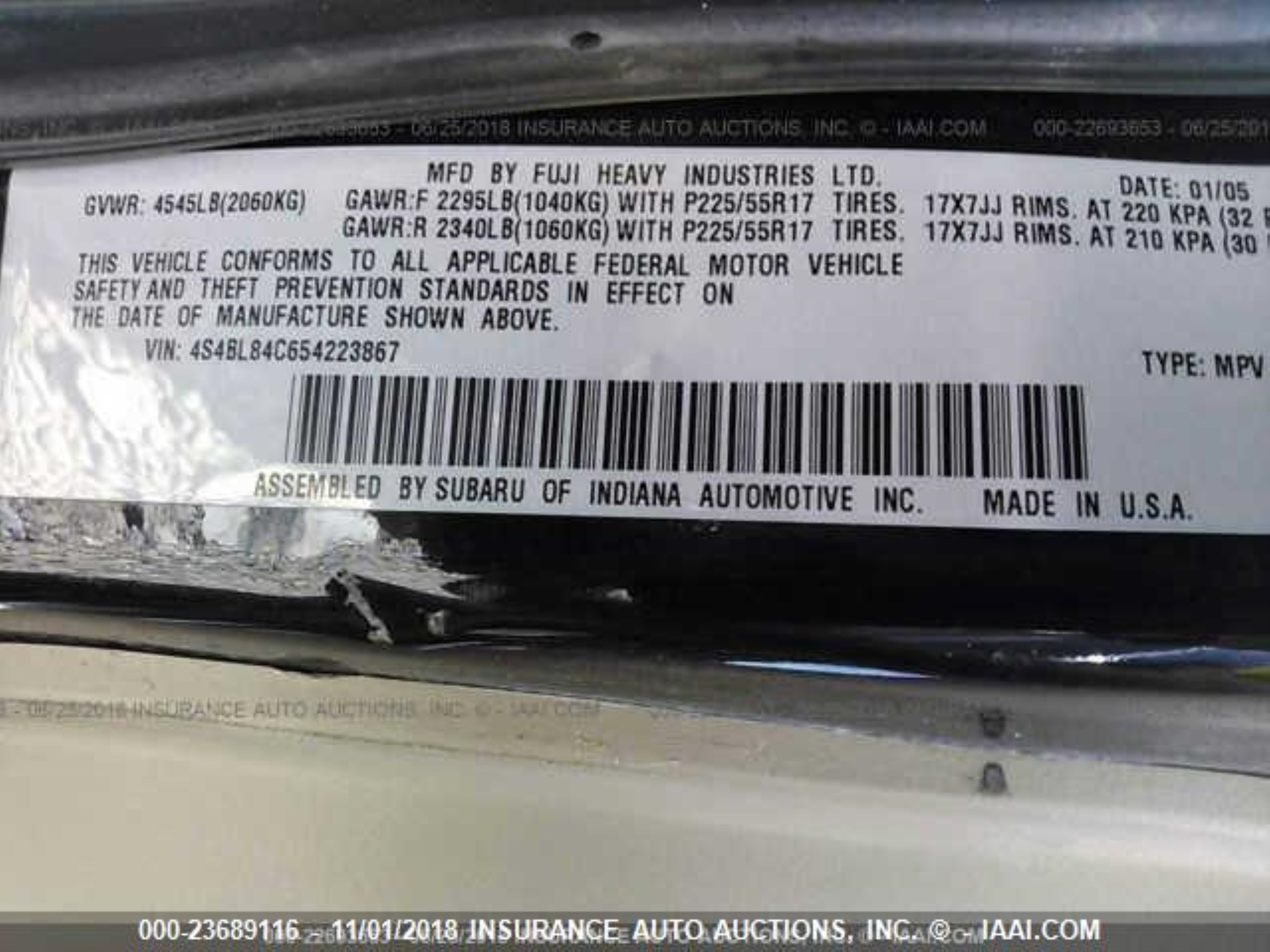 Photo 8 VIN: 4S4BL84C654223867 - SUBARU LEGACY 