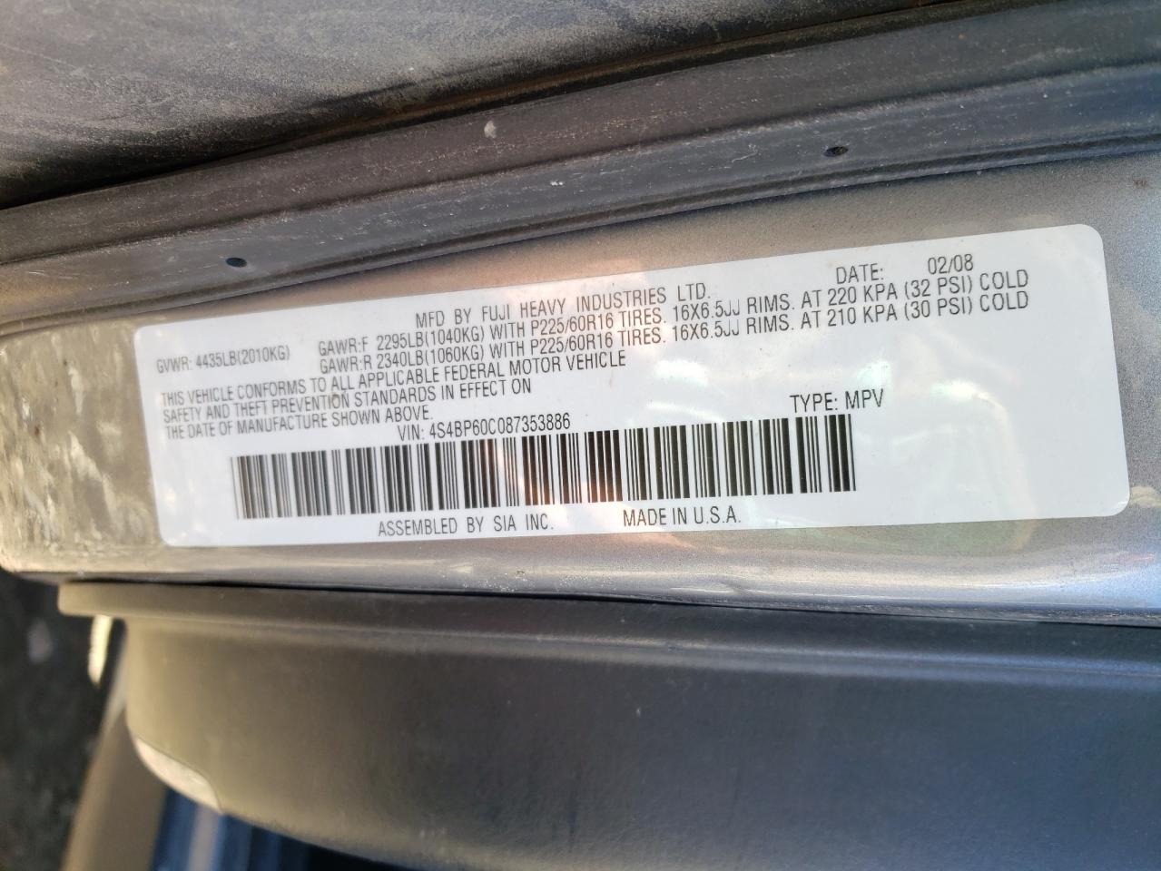 Photo 12 VIN: 4S4BP60C087353886 - SUBARU LEGACY 