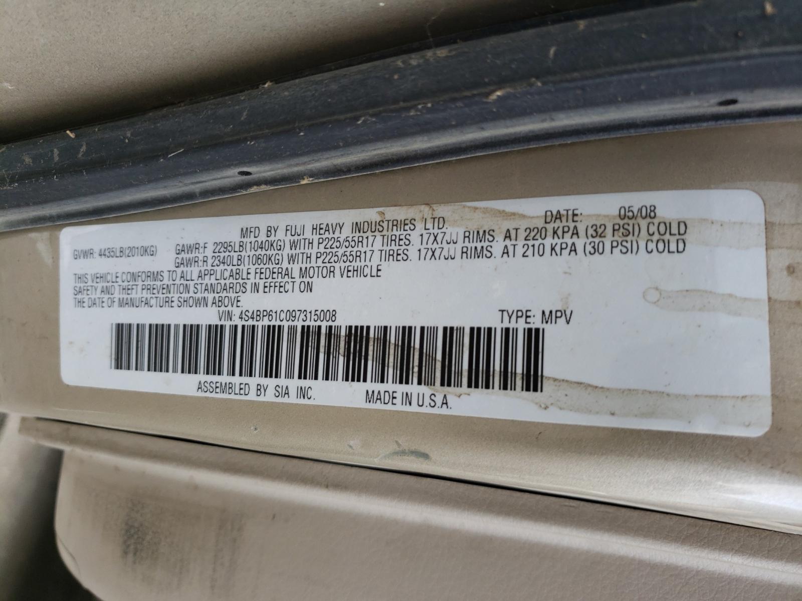 Photo 9 VIN: 4S4BP61C097315008 - SUBARU OUTBACK 2. 