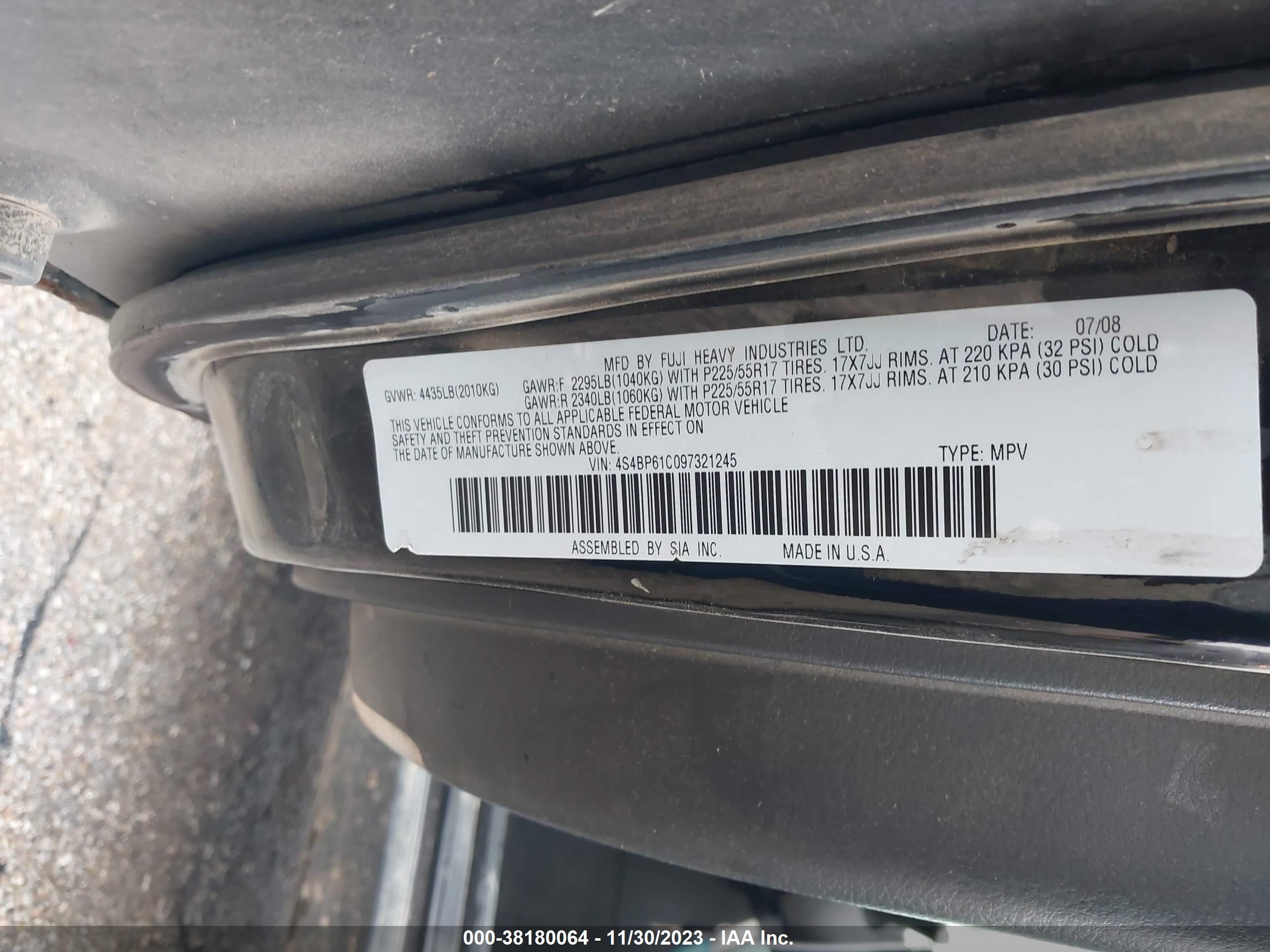 Photo 8 VIN: 4S4BP61C097321245 - SUBARU OUTBACK 