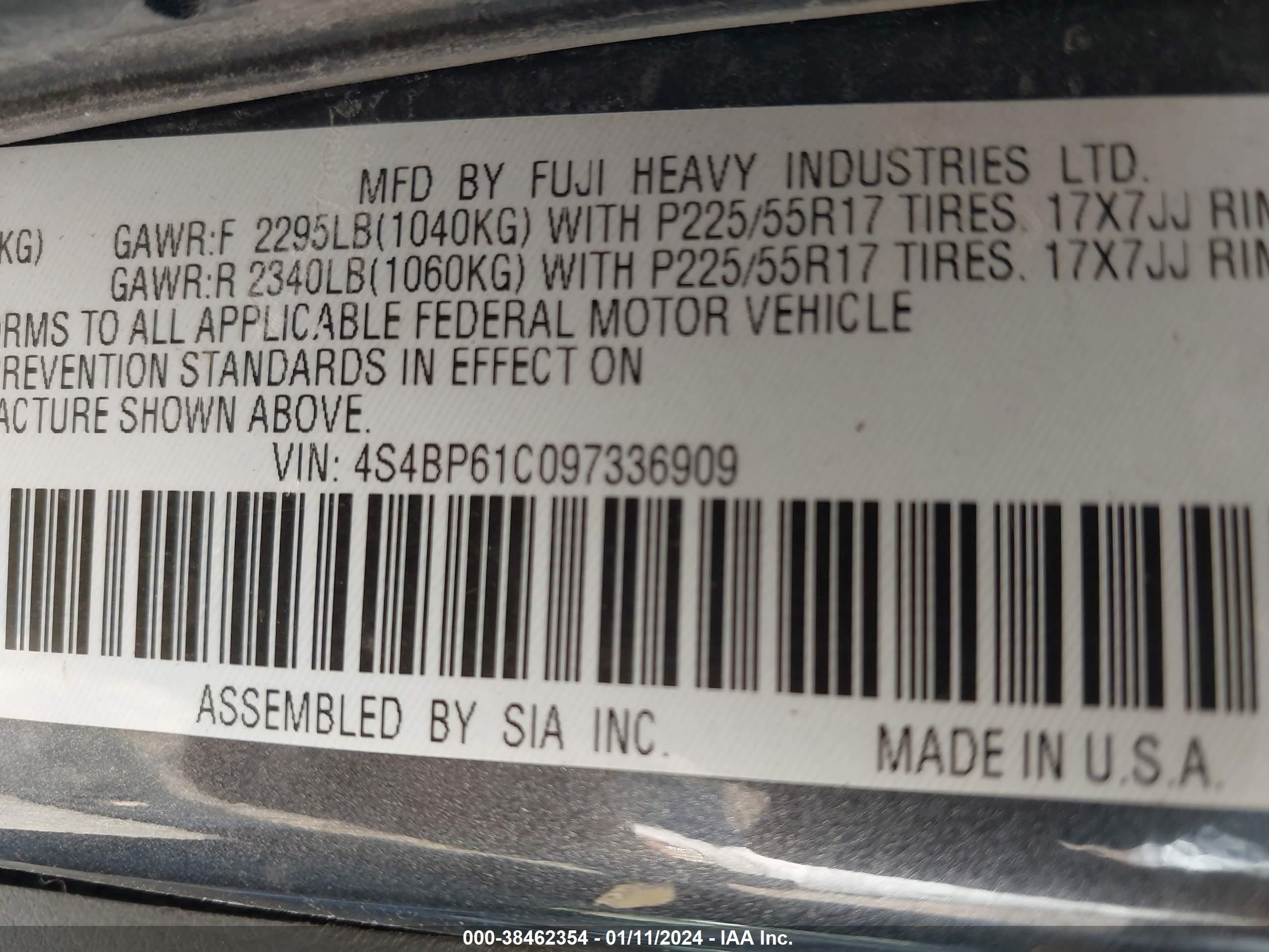 Photo 8 VIN: 4S4BP61C097336909 - SUBARU OUTBACK 