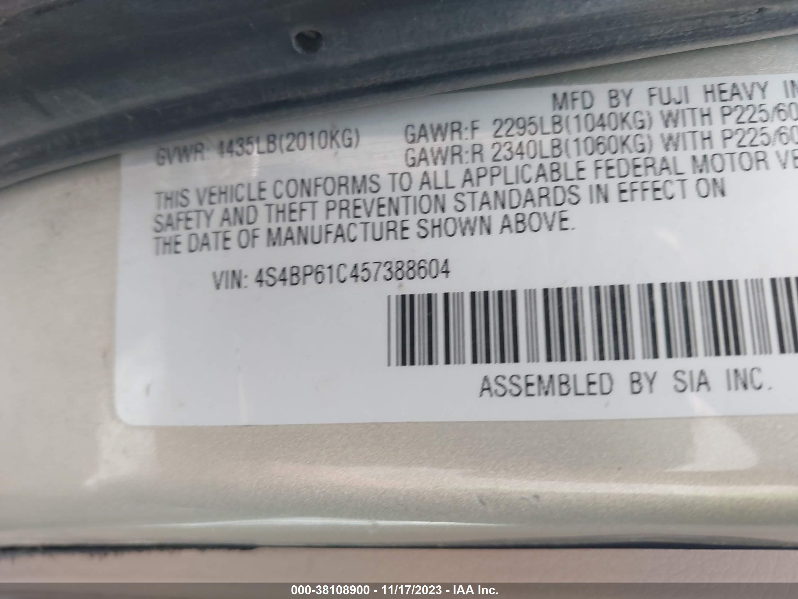 Photo 8 VIN: 4S4BP61C457388604 - SUBARU OUTBACK 