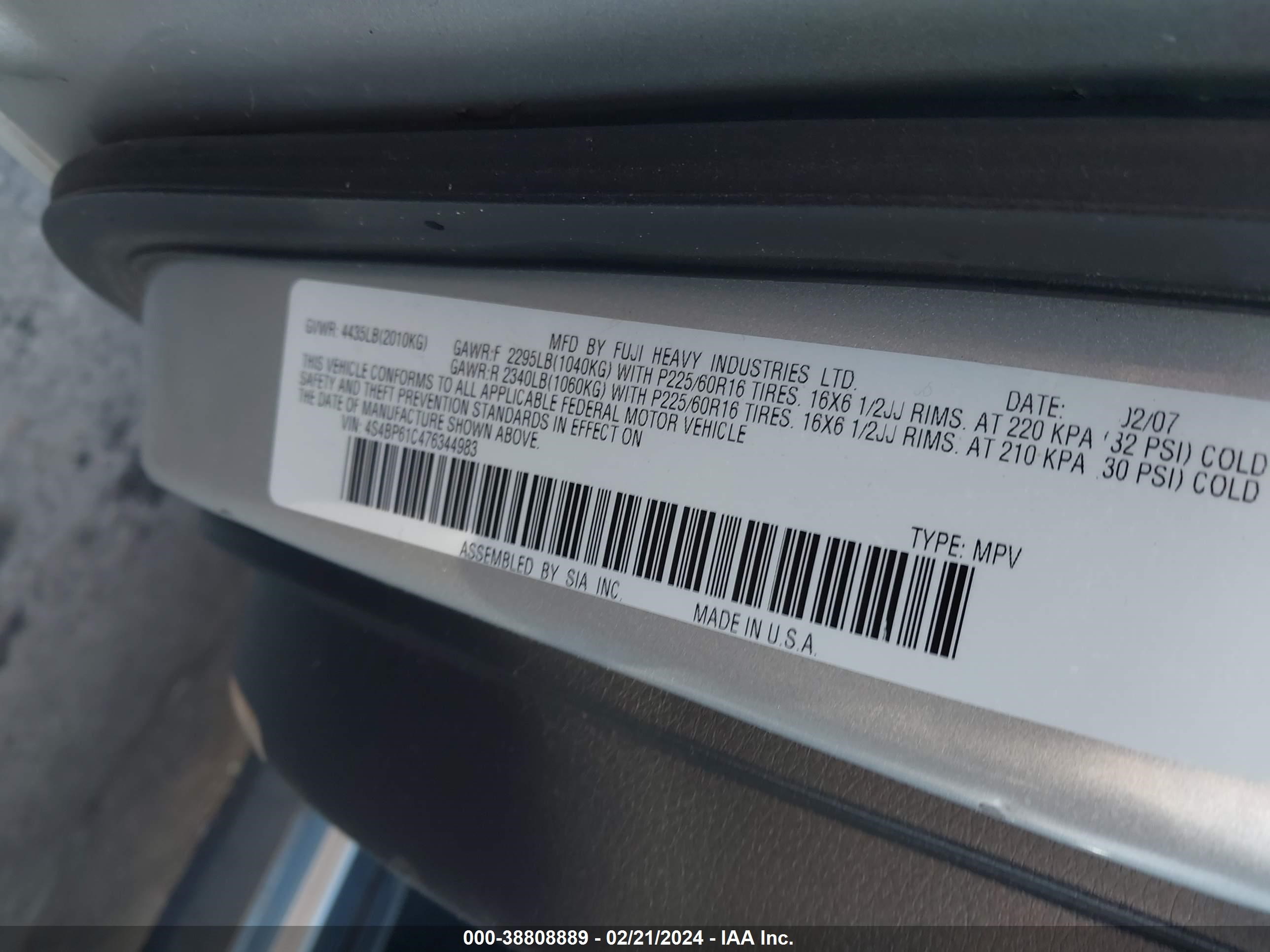 Photo 8 VIN: 4S4BP61C476344983 - SUBARU LEGACY 