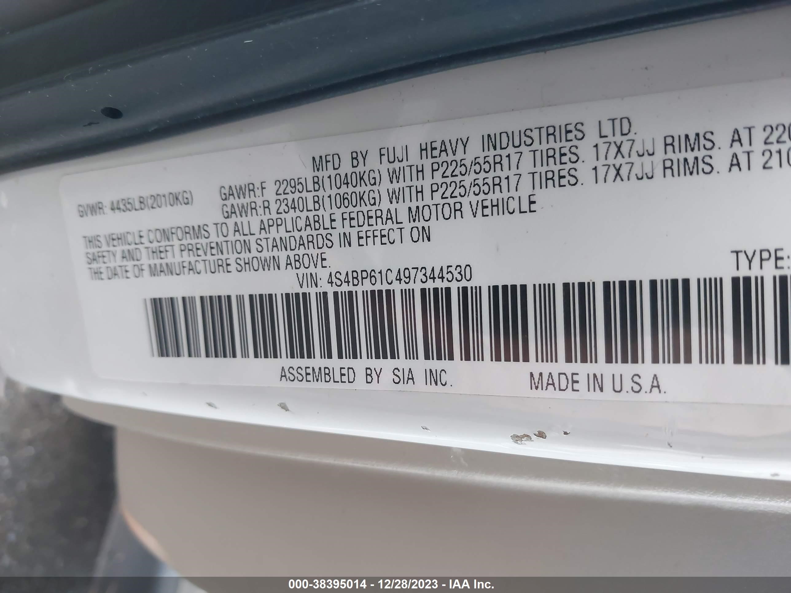 Photo 8 VIN: 4S4BP61C497344530 - SUBARU OUTBACK 