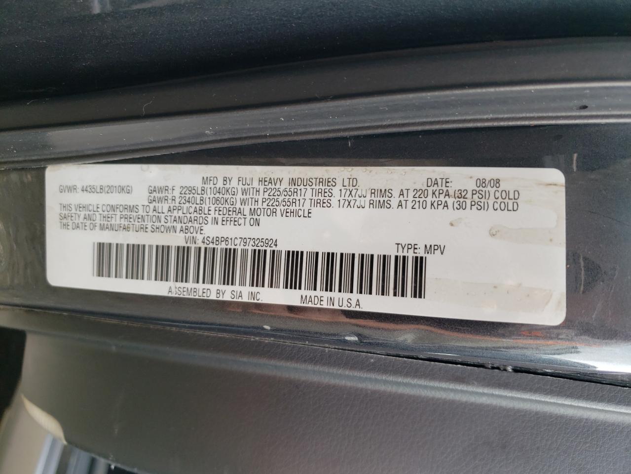 Photo 12 VIN: 4S4BP61C797325924 - SUBARU OUTBACK 