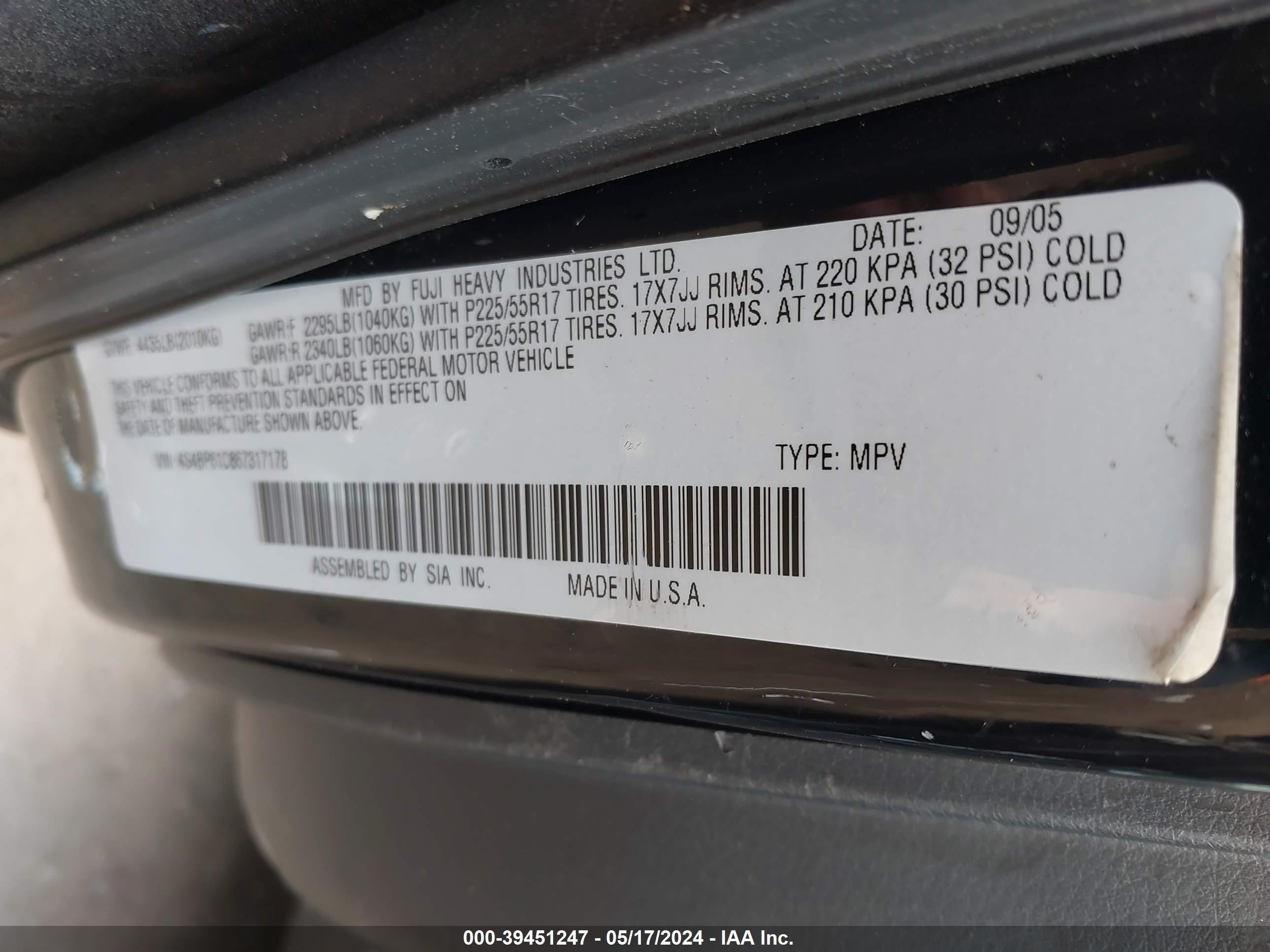 Photo 8 VIN: 4S4BP61C867317178 - SUBARU OUTBACK 