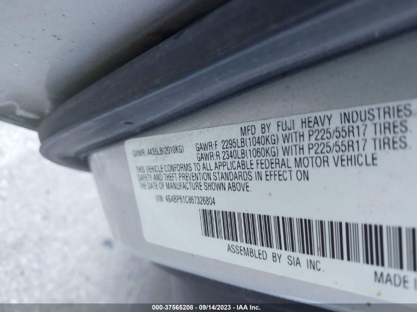 Photo 8 VIN: 4S4BP61C867326804 - SUBARU LEGACY 