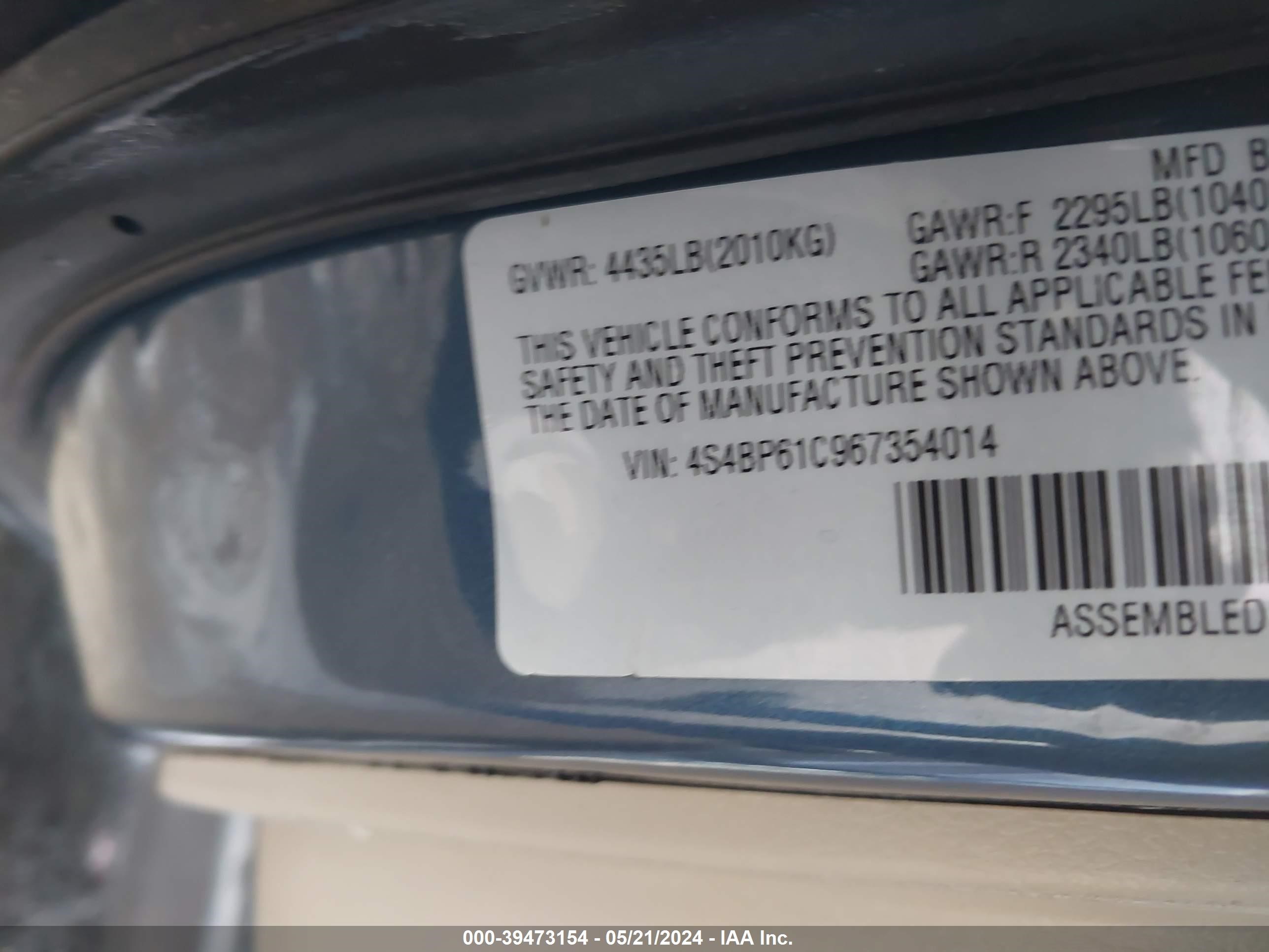 Photo 8 VIN: 4S4BP61C967354014 - SUBARU OUTBACK 