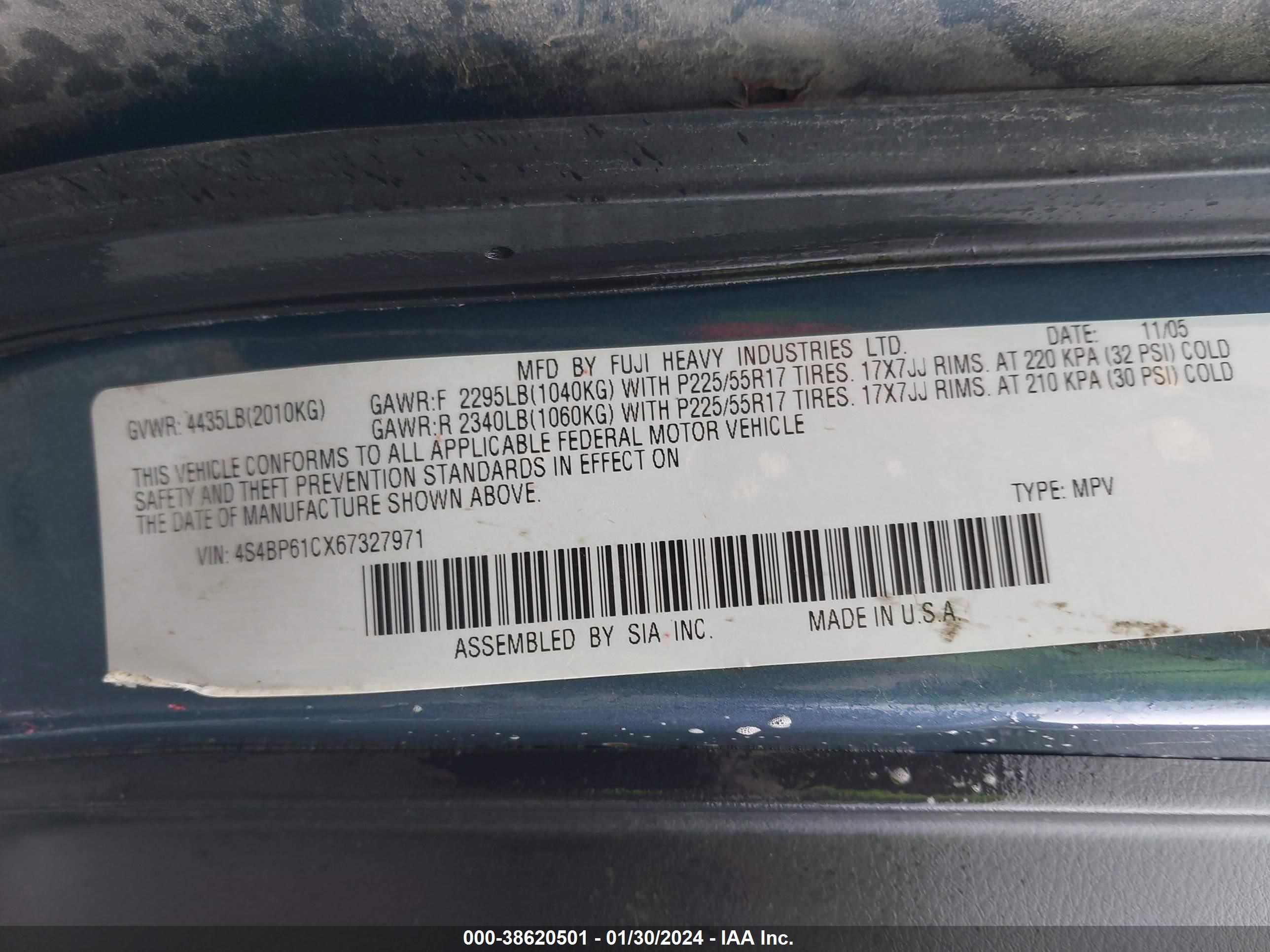 Photo 8 VIN: 4S4BP61CX67327971 - SUBARU OUTBACK 