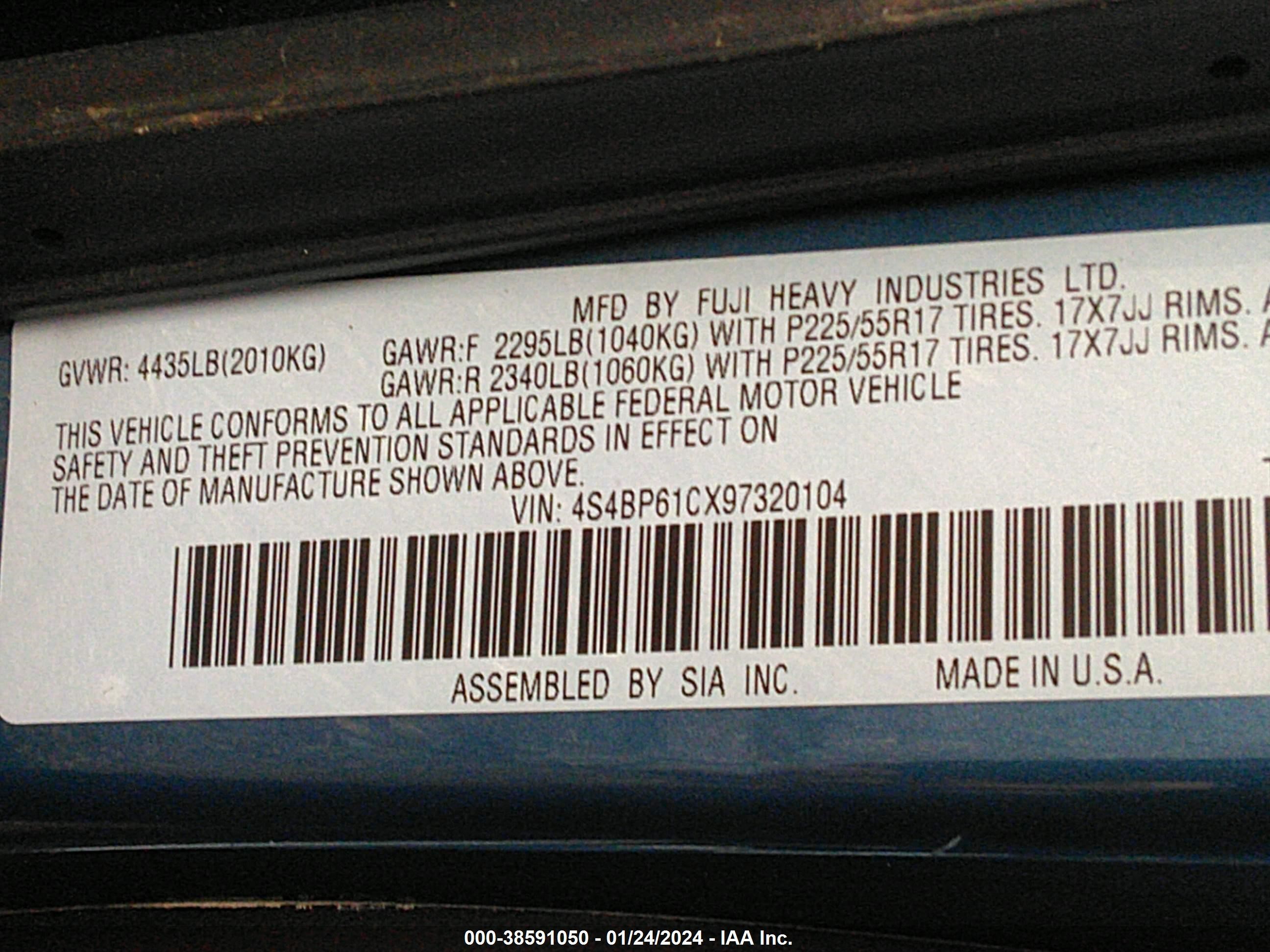 Photo 8 VIN: 4S4BP61CX97320104 - SUBARU OUTBACK 