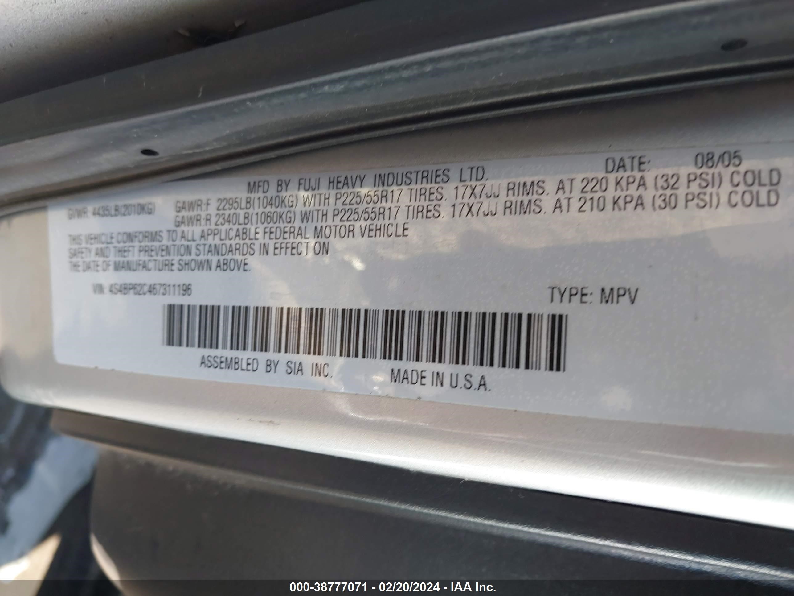 Photo 8 VIN: 4S4BP62C467311196 - SUBARU OUTBACK 