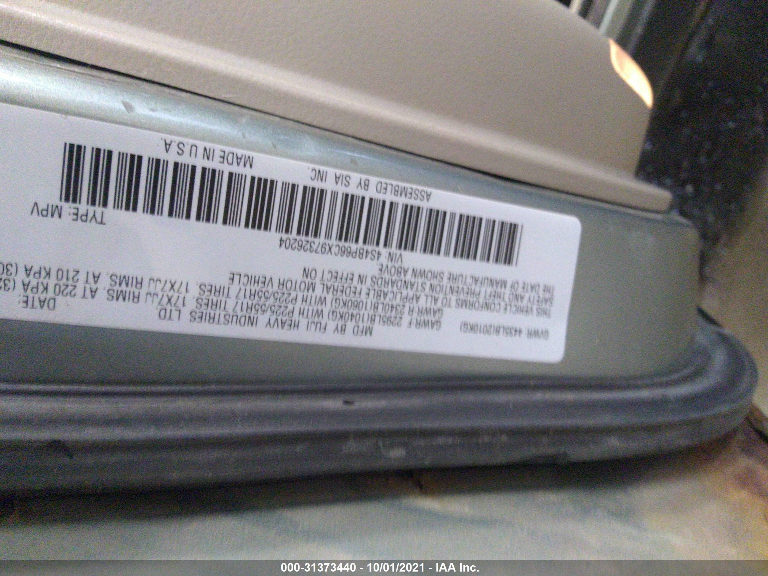 Photo 8 VIN: 4S4BP66CX97326204 - SUBARU OUTBACK 