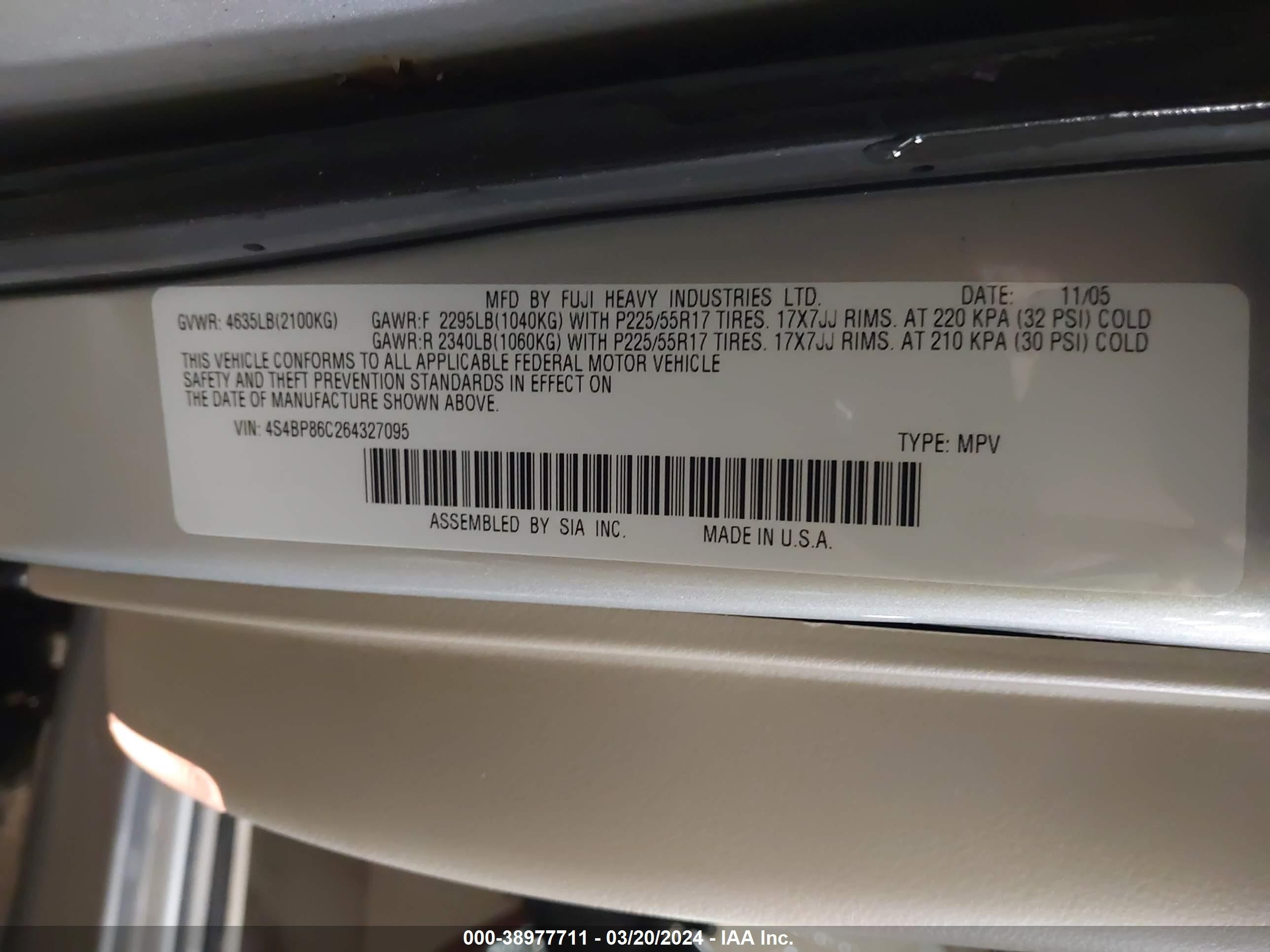 Photo 8 VIN: 4S4BP86C264327095 - SUBARU OUTBACK 