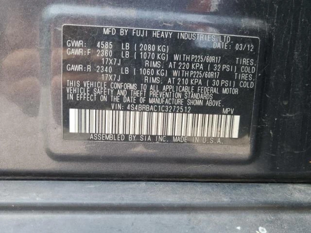 Photo 12 VIN: 4S4BRBAC1C3272512 - SUBARU OUTBACK 2. 