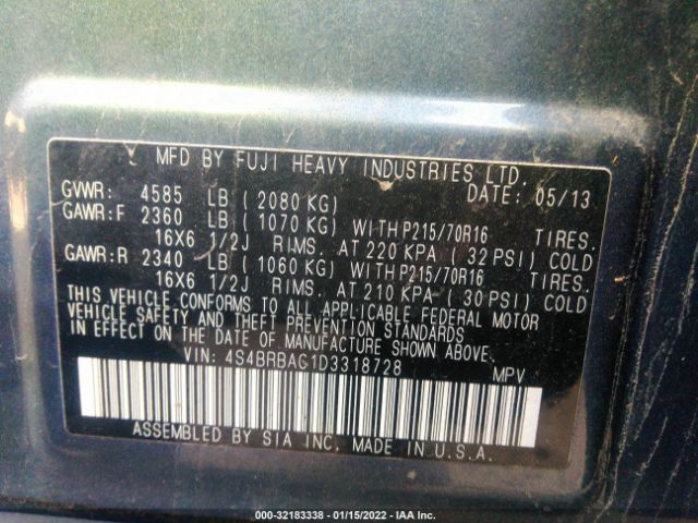 Photo 8 VIN: 4S4BRBAC1D3318728 - SUBARU OUTBACK 