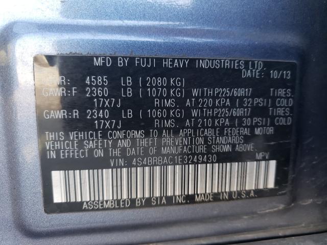 Photo 9 VIN: 4S4BRBAC1E3249430 - SUBARU OUTBACK 2. 