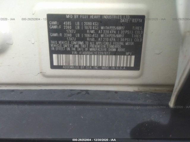 Photo 8 VIN: 4S4BRBAC1E3297817 - SUBARU OUTBACK 