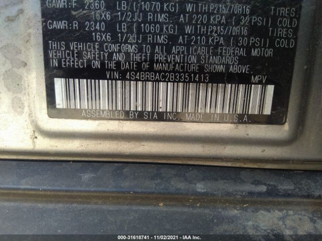 Photo 8 VIN: 4S4BRBAC2B3351413 - SUBARU OUTBACK 