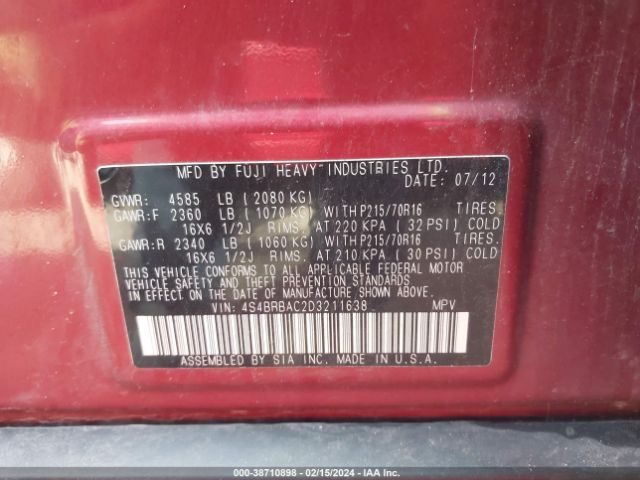 Photo 8 VIN: 4S4BRBAC2D3211638 - SUBARU OUTBACK 