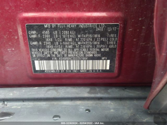 Photo 8 VIN: 4S4BRBAC2D3257664 - SUBARU OUTBACK 