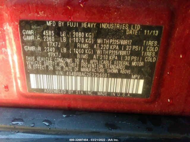 Photo 8 VIN: 4S4BRBAC2E3256001 - SUBARU OUTBACK 