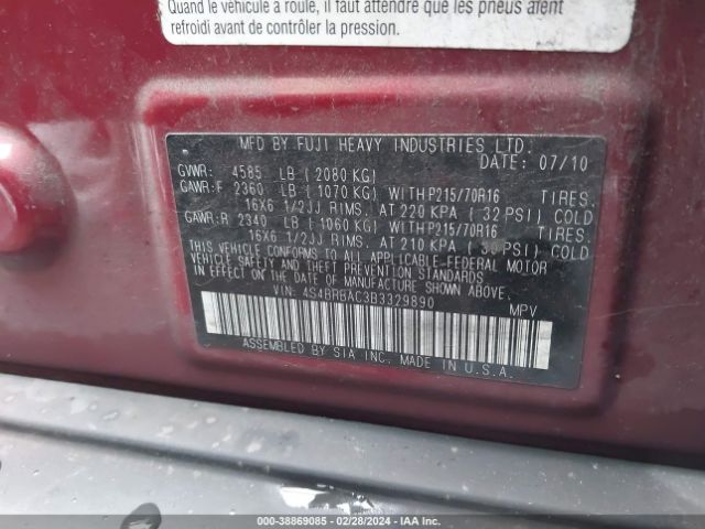 Photo 8 VIN: 4S4BRBAC3B3329890 - SUBARU OUTBACK 