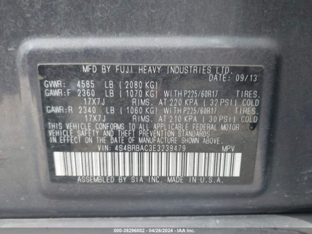 Photo 8 VIN: 4S4BRBAC3E3239479 - SUBARU OUTBACK 