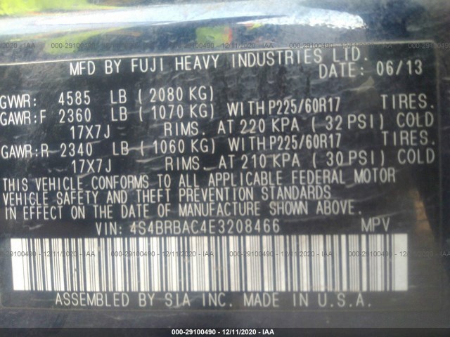 Photo 8 VIN: 4S4BRBAC4E3208466 - SUBARU OUTBACK 