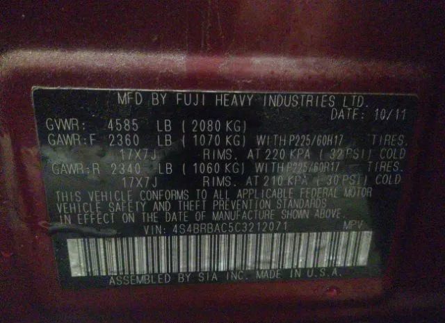 Photo 8 VIN: 4S4BRBAC5C3212071 - SUBARU OUTBACK 