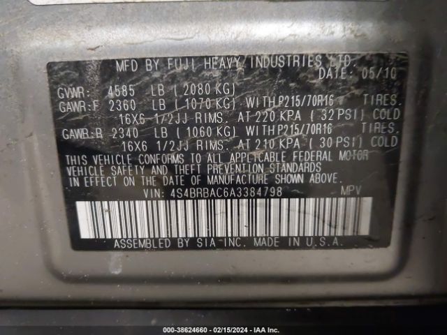 Photo 8 VIN: 4S4BRBAC6A3384798 - SUBARU OUTBACK 