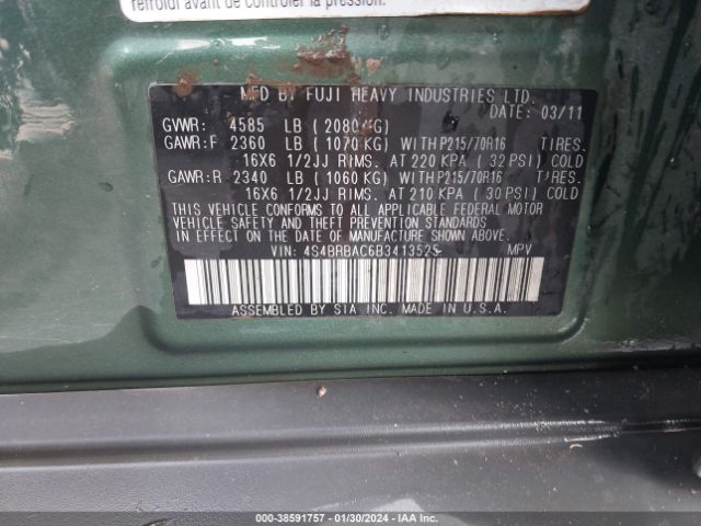 Photo 8 VIN: 4S4BRBAC6B3413525 - SUBARU OUTBACK 