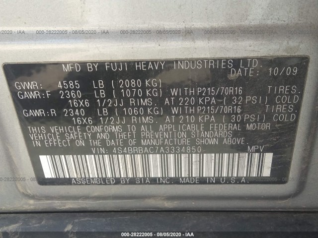 Photo 8 VIN: 4S4BRBAC7A3334850 - SUBARU OUTBACK 