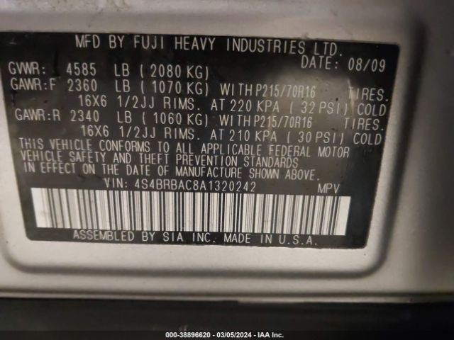 Photo 8 VIN: 4S4BRBAC8A1320242 - SUBARU OUTBACK 