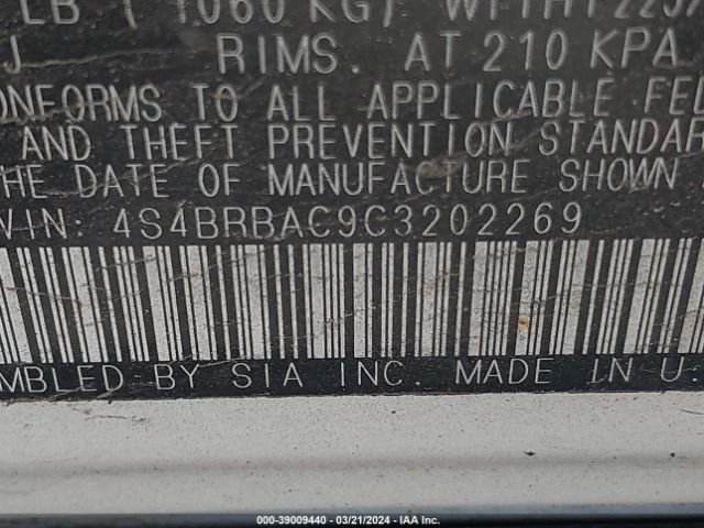 Photo 8 VIN: 4S4BRBAC9C3202269 - SUBARU OUTBACK 