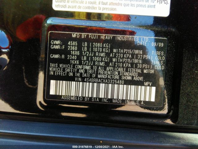 Photo 8 VIN: 4S4BRBACXA3325480 - SUBARU OUTBACK 