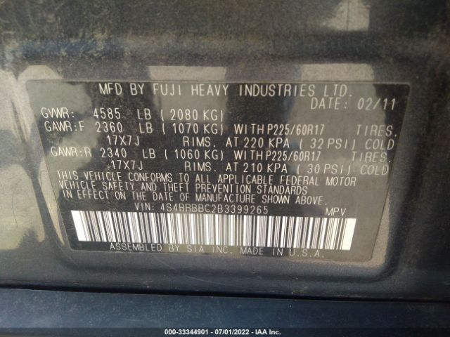 Photo 8 VIN: 4S4BRBBC2B3399265 - SUBARU OUTBACK 