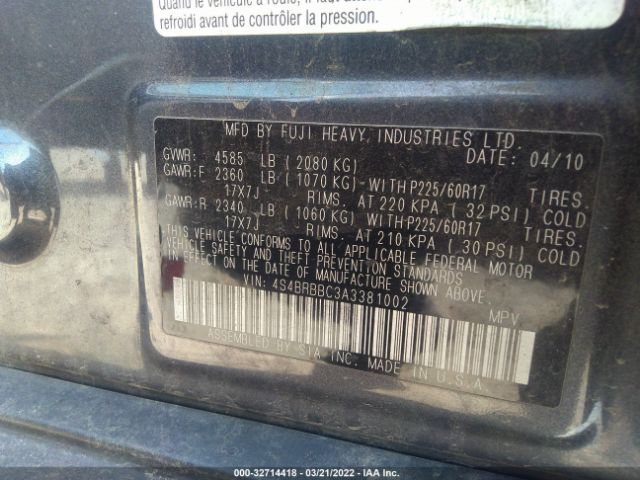 Photo 8 VIN: 4S4BRBBC3A3381002 - SUBARU OUTBACK 