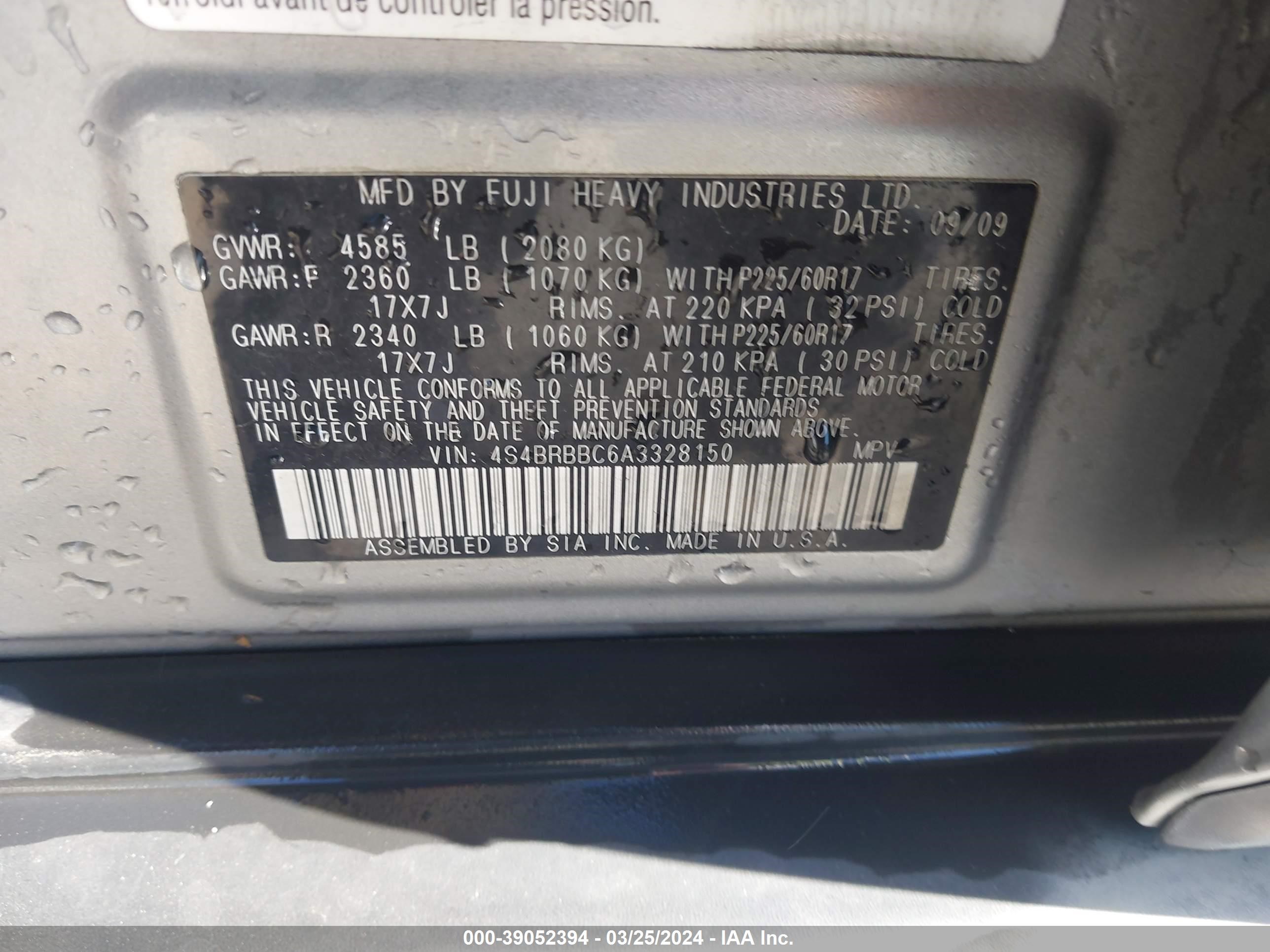 Photo 8 VIN: 4S4BRBBC6A3328150 - SUBARU OUTBACK 