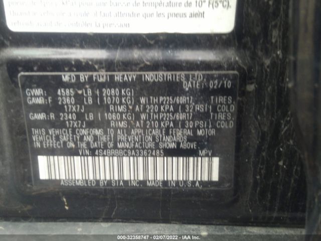 Photo 8 VIN: 4S4BRBBC9A3362485 - SUBARU OUTBACK 