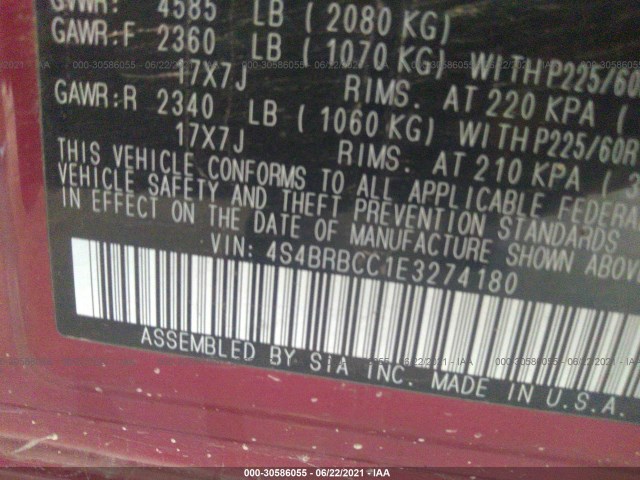 Photo 8 VIN: 4S4BRBCC1E3274180 - SUBARU OUTBACK 