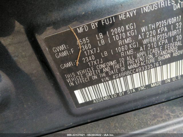 Photo 8 VIN: 4S4BRBCC4B3335761 - SUBARU OUTBACK 