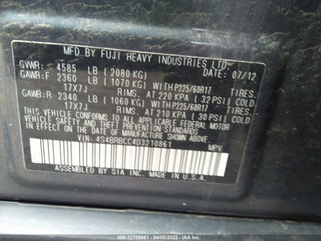 Photo 8 VIN: 4S4BRBCC4D3210861 - SUBARU OUTBACK 