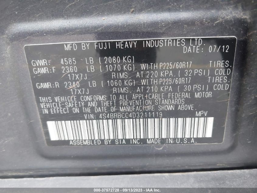 Photo 8 VIN: 4S4BRBCC4D3211119 - SUBARU OUTBACK 