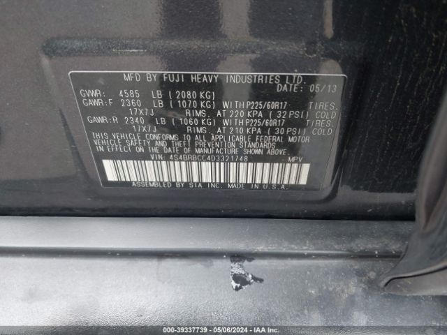 Photo 8 VIN: 4S4BRBCC4D3321748 - SUBARU OUTBACK 