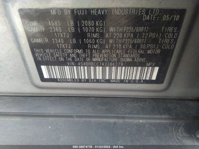 Photo 8 VIN: 4S4BRBCC7A3386279 - SUBARU OUTBACK 