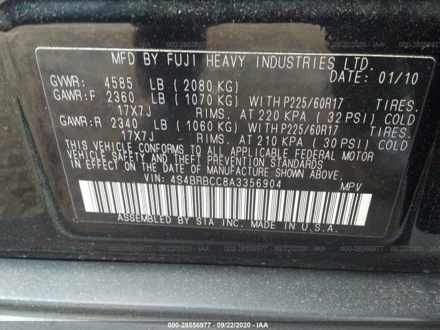 Photo 8 VIN: 4S4BRBCC8A3356904 - SUBARU OUTBACK 