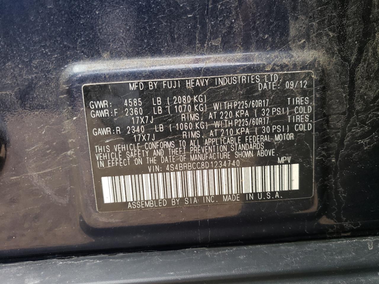 Photo 11 VIN: 4S4BRBCC8D1234740 - SUBARU OUTBACK 