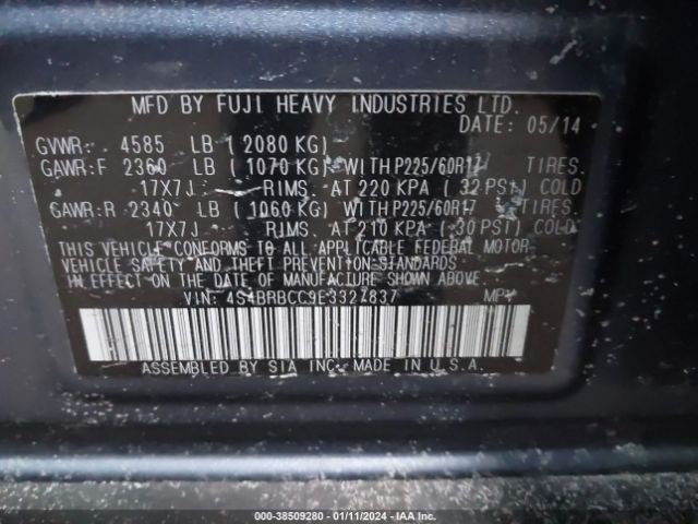 Photo 8 VIN: 4S4BRBCC9E3327837 - SUBARU OUTBACK 